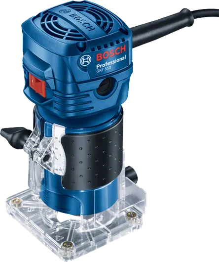 Bosch 550 掌上路由器，550W 小巧設計。.