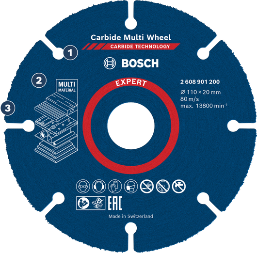 Bosch碳化鎢多功能切割片，適用於多種材料。