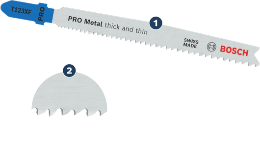 Bosch PRO 金屬曲線鋸片，適用於厚薄切割。