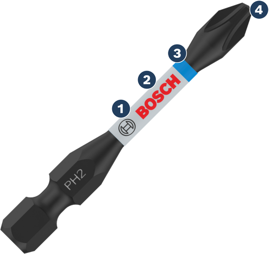 BoschPH2 螺絲起子頭，加強型扭轉區。