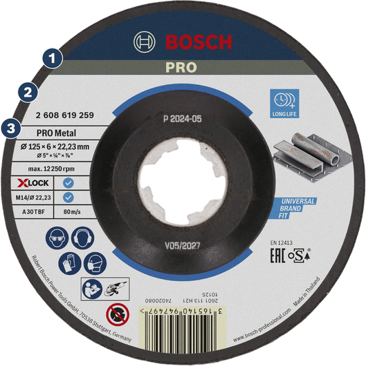 Bosch Metal X-LOCK 金屬研磨盤。