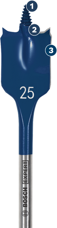 BoschExpert 鏟形鑽頭，附自進給螺紋鑽尖。