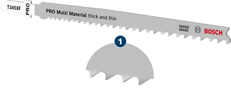 Bosch PRO 多用途曲線鋸片，適用於厚薄切割。