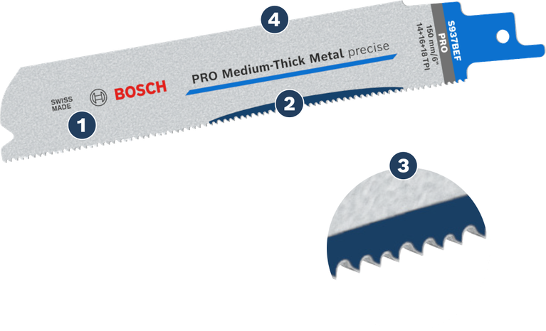 切削中壁金屬管材和型材,使用壽命長 Bosch S 937 BEF PRO 中厚金屬往復鋸片。