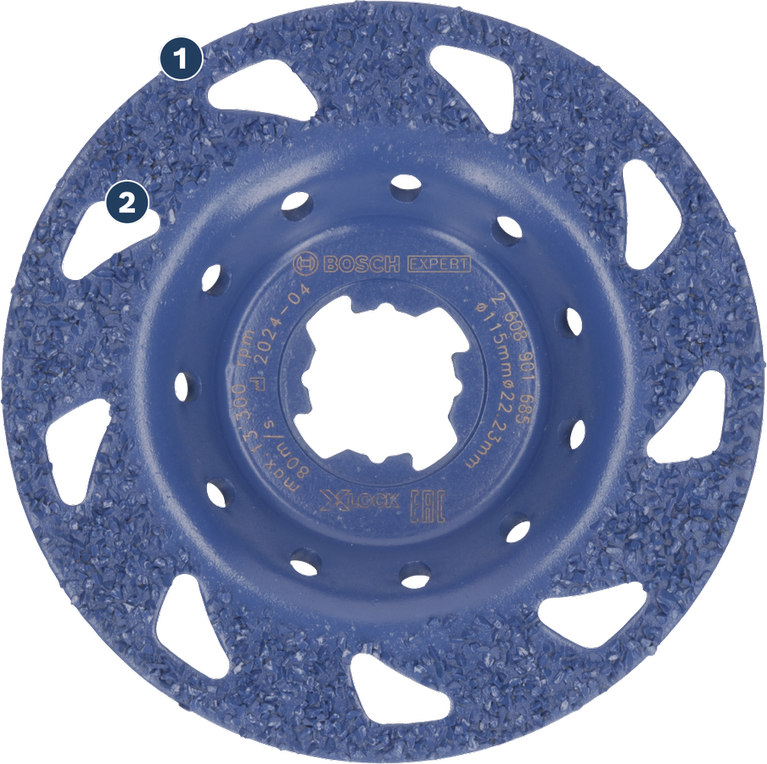 適合研磨各種材料,使用壽命長 Bosch角磨機專用專家級硬質合金砂輪。.