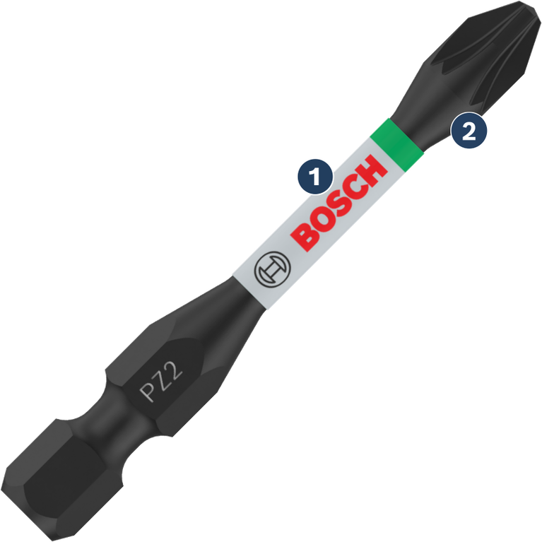 BoschPZ2 螺絲起子頭，搭配顏色編碼環。