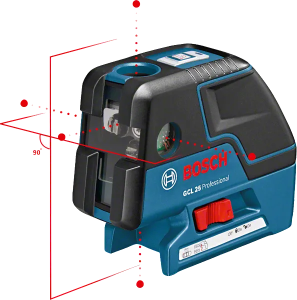 Bosch GCL 25 combi laser leveling tool with horizontal and vertical lines.