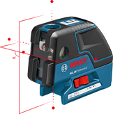 Bosch GCL 25 combi laser leveling tool with horizontal and vertical lines.