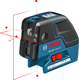 Bosch GCL 25 combi laser leveling tool with horizontal and vertical lines.