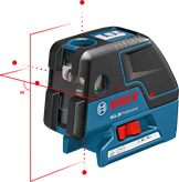 Bosch GCL 25 combi laser leveling tool with horizontal and vertical lines.