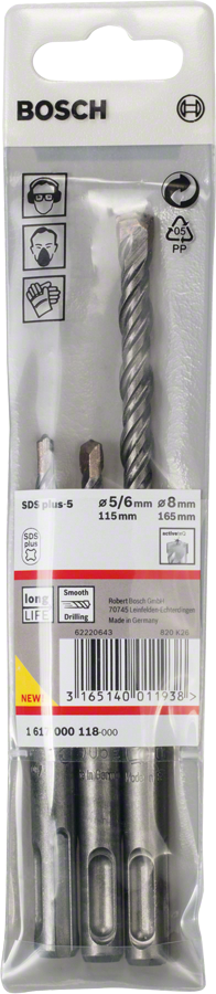 Bosch件組 SDS plus-5 鎚鑽頭套裝 5/6/8 毫米.
