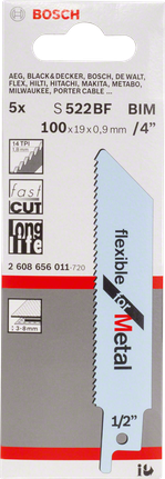 往返鋸專用鋸片 S 522 BF BoschS 522 BF 往復鋸片 4 吋。.