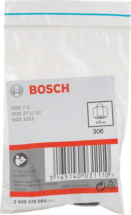 附螺母的筒夾 Bosch6 毫米夾頭,附鎖緊螺帽。.