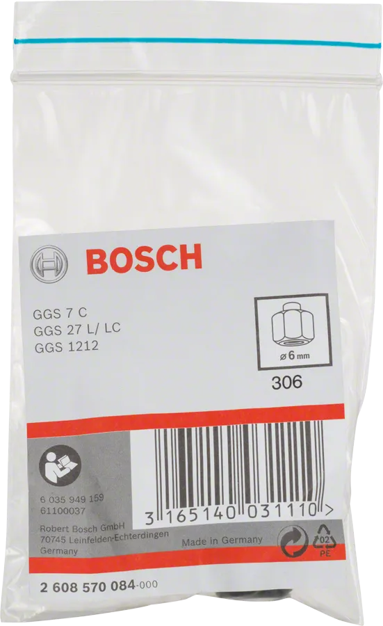 Bosch6 毫米夾頭，附鎖緊螺帽。.