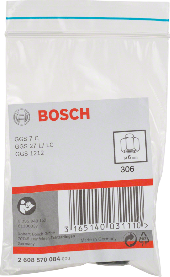 Bosch6 毫米夾頭，附鎖緊螺帽。.