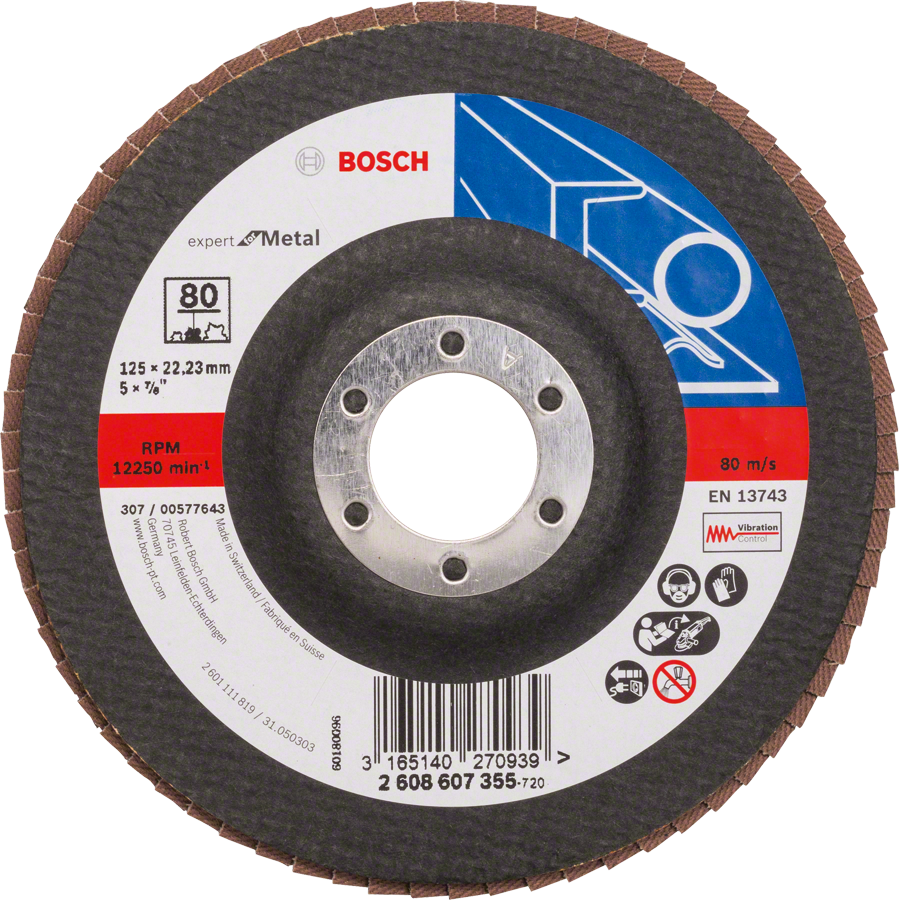 Bosch百葉輪 X551，適用於金屬，直徑 125 毫米，粒度 80。.
