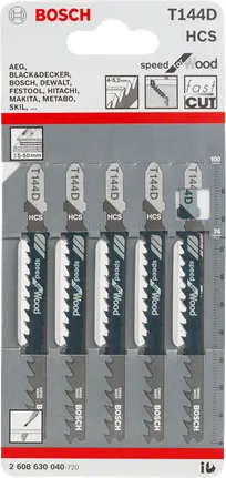 Bosch 144 D 型曲線鋸片，快速切割木材。