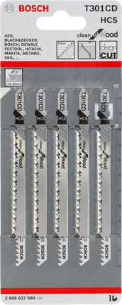 Bosch 301 CD 型曲線鋸片，用於乾淨俐落地切割木材。
