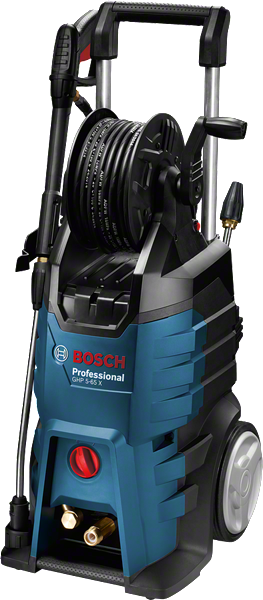 Bosch GHP 5-65 X high-pressure washer with hose reel.