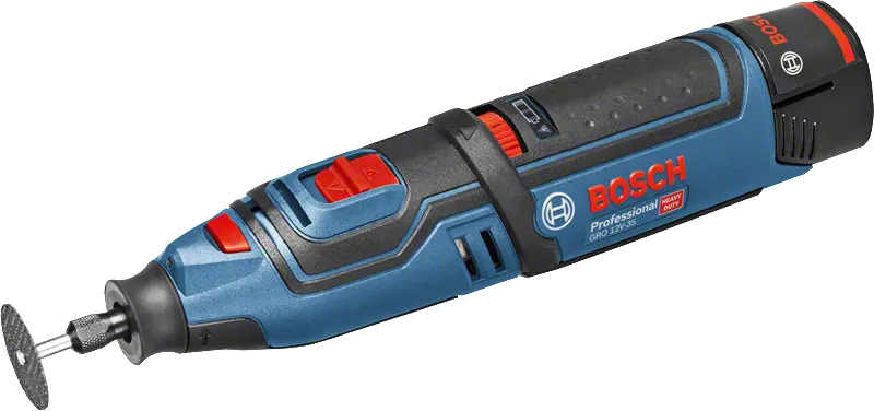 Bosch GRO 12V-35 cordless rotary tool, 12V battery.