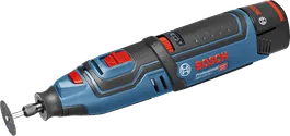 Bosch GRO 12V-35 cordless rotary tool, 12V battery.