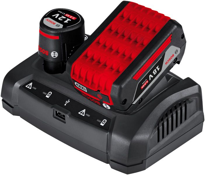 適用於 12V 和 18V 電池的Bosch GAX 18V-30 充電器。