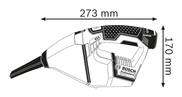 Cordless vacuum cleaner dimensions.