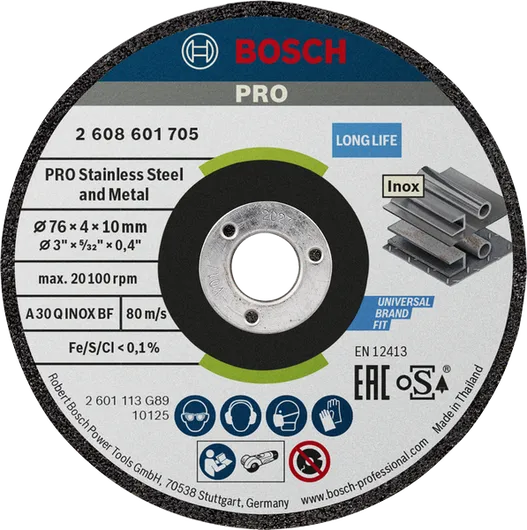 Bosch PRO stainless steel and metal grinding disc 76 x 4 x 10 mm.