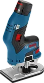 Bosch 12V-8 無線掌上路由器，符合人體工學的握把。