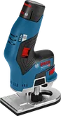Bosch 12V-8 無線掌上修邊機，轉速 13000 轉/分鐘。