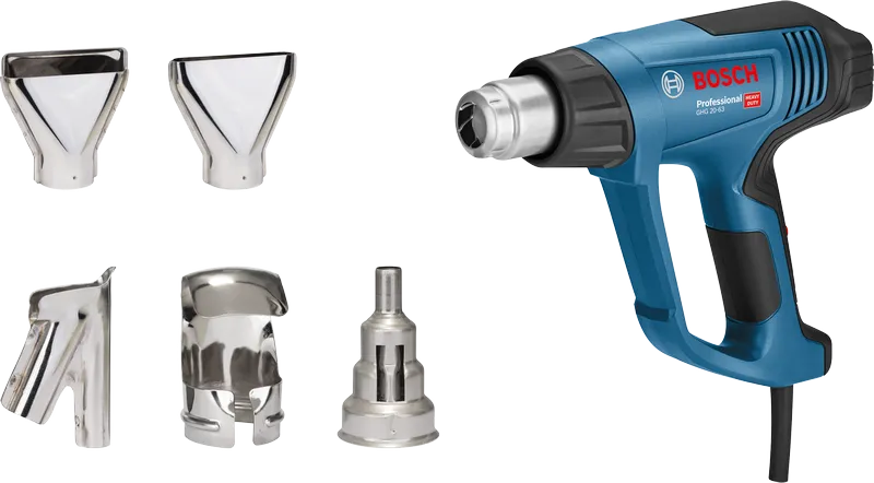 Bosch 20-63 熱風槍配有五個噴嘴配件。.
