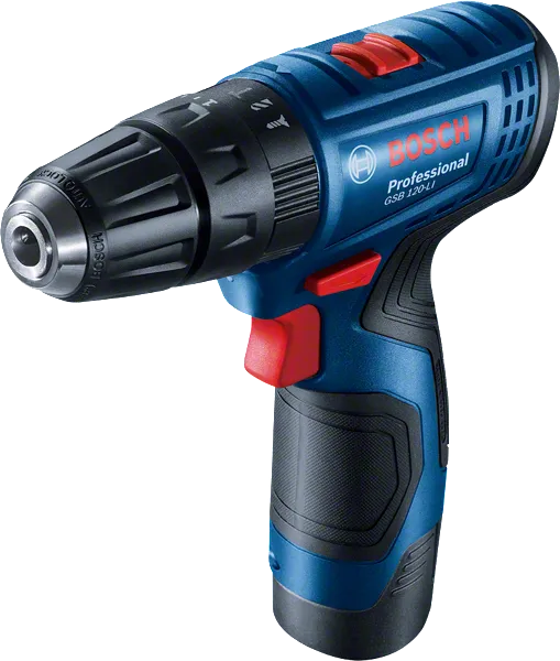 Bosch GSB 120-LI cordless drill driver, ergonomic grip.