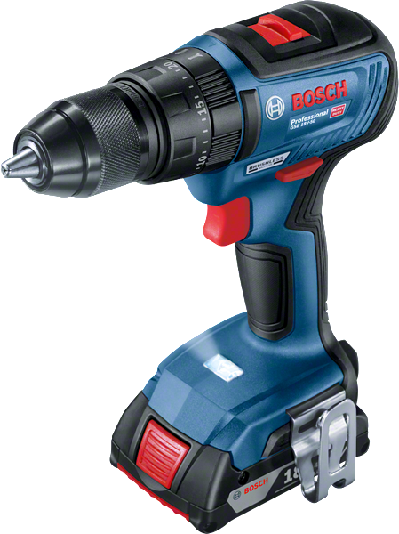 Bosch GSB 18V-50 cordless drill with 2.0Ah battery.