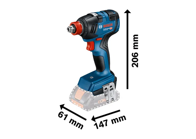 Bosch 18V-200 衝擊起子，尺寸如圖所示。.