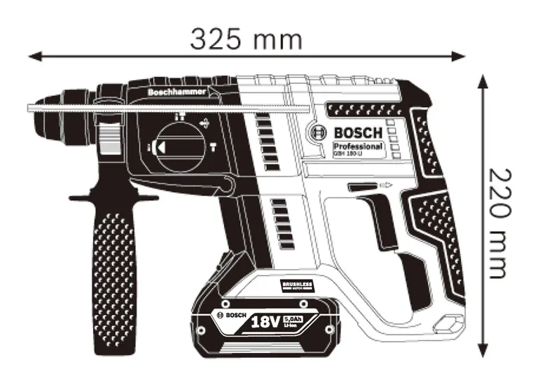 Rotary hammer dimensions.