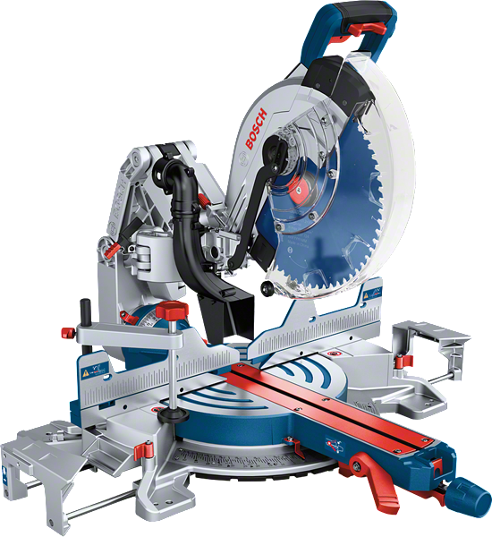 Bosch 18V-305 GDC 無線斜切鋸，搭配 305 毫米鋸片。