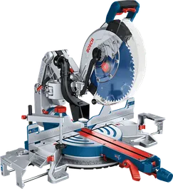 Bosch 18V-305 GDC 無線斜切鋸，搭配 305 毫米鋸片。