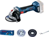 BoschGWS 180-LI 無線角磨機及其配件。