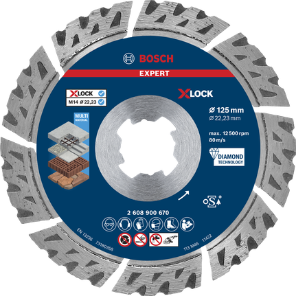 超耐久多材質專業系列 X-LOCK 鑽石切削砂輪片 125 x 22.23 x 2.4 x 12 mm Bosch EXPERT MultiMaterial X-LOCK 鑽石切割片 125 mm。.