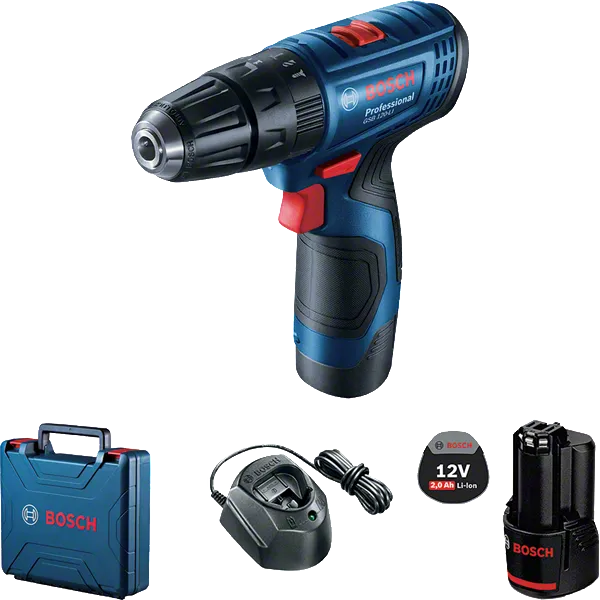 BoschGSB 120-LI 無線電鑽，配備 12V 2.0Ah 電池。.