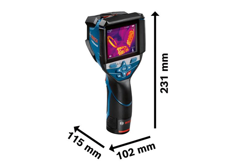 Bosch 600 C 熱像儀，附測量尺寸。