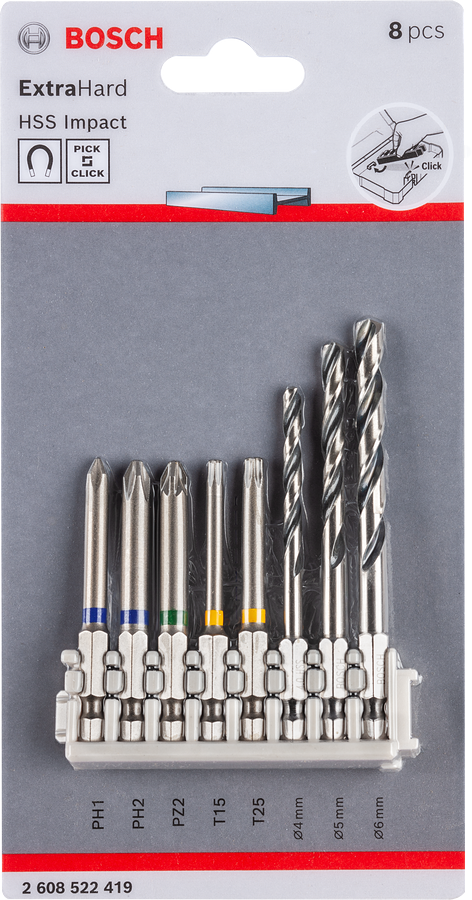 Bosch Pick & Click 8 件式螺絲起子與鑽頭套裝.