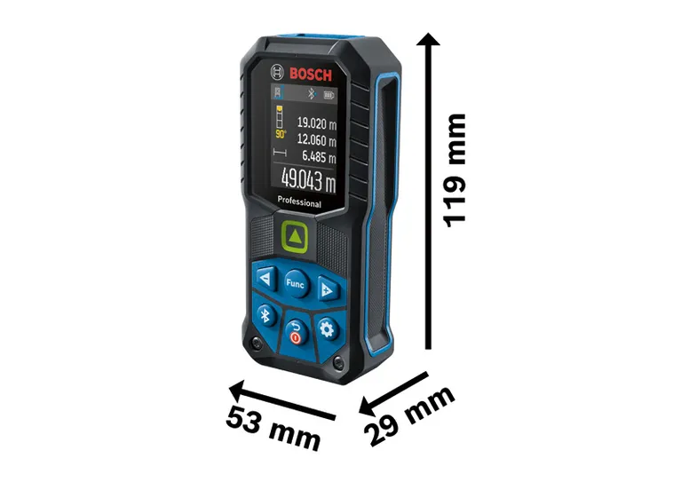Bosch 50-27 CG 雷射測量儀顯示尺寸。