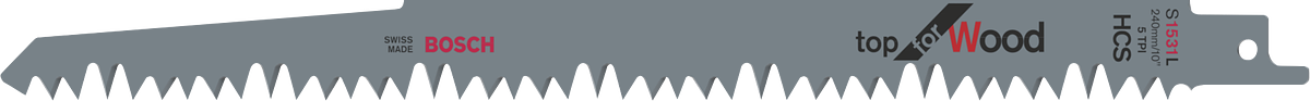 Bosch曲線鋸刀片頂部適用於木材，具有鋒利的鋸齒。.