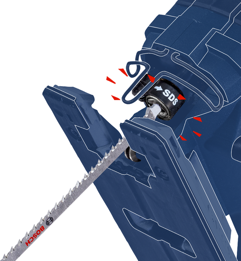 軍刀鋸片被插入快速釋放裝置。.