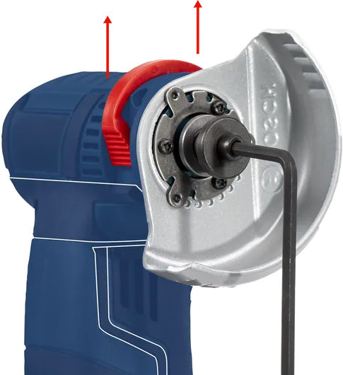 使用插入圓盤支架的六角扳手來調整角磨機。.