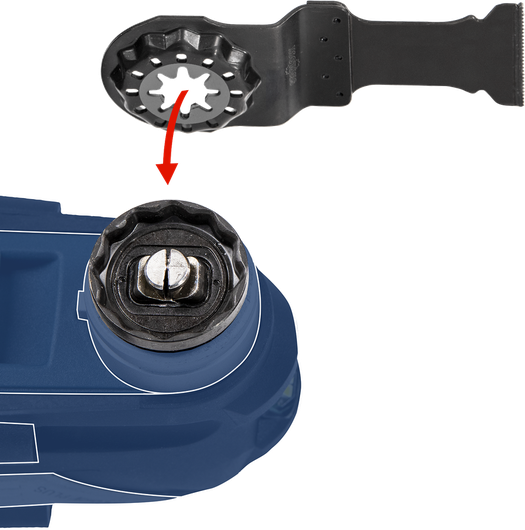 振動工具附件正在對準以便安裝到工具頭上。.