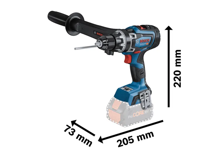 Bosch GSR 18V-150 C cordless drill with side handle.