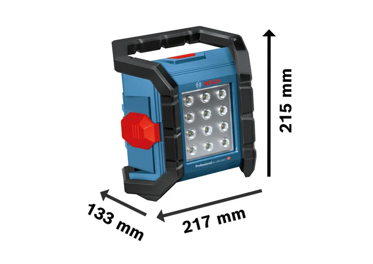 Bosch 18V-1200 C 工作燈，尺寸如圖所示。.