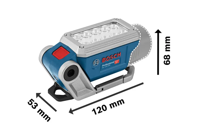 Bosch 12V-330 無線照明燈，尺寸規格。